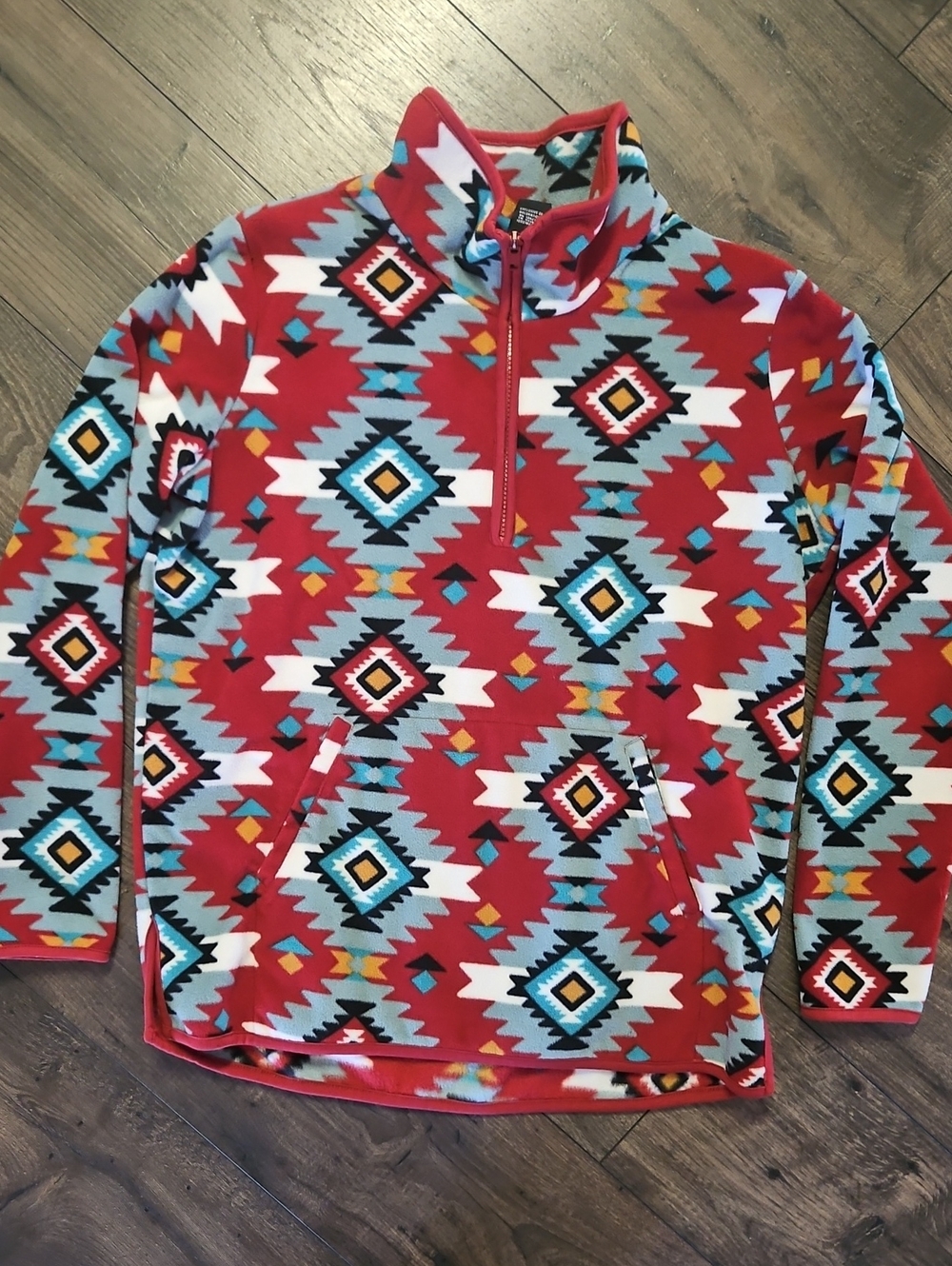 Women's Wrangler Red Aztec Quarter-Zip Fleece Pullover